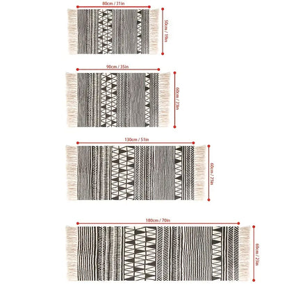 Handwoven Cotton Bohemian Rug with Tassels (1 Piece)